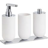 3'lü Set Sıvı Sabunluk-Diş Fırçalığı-Pamukluk Beyaz/krom Renk 206X87X265 mm - 0,25 gr