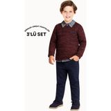 3'lü Set Triko Sweat & Pantolon & Gömlek Erkek Çocuk Takım - Bordo - 9 Yaş