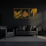 3'lü Set Tropikal Yaprak Metal Duvar Dekoru, Minimalist Palmiye Ağacı Yaprakları Metal Duvar Dekoru, Oturma Odası Mutfak Banyo Yatak Odası için Büyük Boy Siyah Duvar Sanatı (Altın, L: 31,5 x 23,6 inç