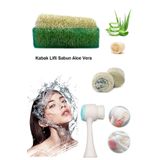 3lü Set Yüz Temizleme Fırçası Bakım Yaşlanma Karşıtı Peeling Aloe Vera Sabun Akne,Leke Ruşur Taşı