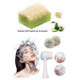 3lü Set Yüz Temizleme Fırçası Cilt Bakım Arındırıcı Lifli Peeling Avokado Sabun Akne,Leke Ruşur Taşı
