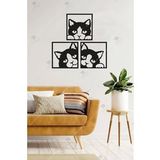 3'lü Sevimli Kedi Ahşap Duvar Dekoru Ve Tablosu 35x35 Cm - Çift Taraflı Bant Ile Kolay Montaj