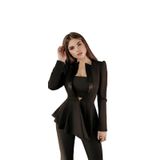 3'lü ŞIK TAKIM (CEKET,PANTOLON, CROP) (siyah, l)