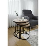 3'lü Siyah Ayak Antik Çam Tabla Zigon Servis Salon Sehpa siyah ahşap 57 x 57