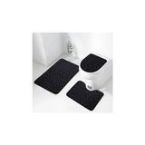 3'lü Siyah Ultrasoft Desenli Klozet Takımı, Banyo Halısı ve Paspas Seti - Çok Renkli