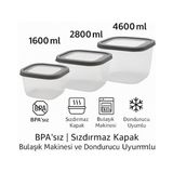 3’lü Sızdırmaz Saklama Kabı Seti | 1600ML + 2800ML + 4600ML | Şeffaf Plastik Yemek Kabı | Gıda Saklama & Mutfak Organizer Kutusu | Mikrodalga ve Buzdolabı Uyumlu - 0 Siyah - Option-1