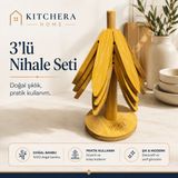 3'lü Standlı Katlanır Bambu Nihale Bardak ve Tencere Altlığı Isıya Dayanıklı | Kitchera Home - Doğal Ahşap Rengi