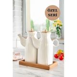 3'lü Standlı Yağdanlık Seti Sirkelik Zeytin Yağlığı 1 Lt Beyaz
