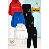 3'lü Takım Çocuk Unısex Logo Yan Tek Cızgı Baskılı Kapşonlu Eşofman Takımı - 12 Yaş - Beyaz - Mavi - Kırmızı