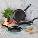 3'lü Teflon Tava Seti 18 x 22 x 26 cm Mor Yeşil Turkuaz Kullanım İçin Dayanıklı Yapışmaz Yüzey - Seçenek 1 - Antrasit
