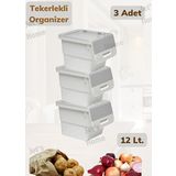 3’lü Tekerlekli Patateslik Soğanlık Oyuncak Kutusu Patates Soğan Sepeti Motek Gri 36 Lt