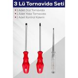 3'lü Tornavida Seti (Düz Tornavida + Yıldız Tornavida + Kontrol Kalemi) - Renkli