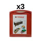 3'lü Türkay 32.5x26.5x1 Cm Saplı-oluklu Polietilen Kesme Tahtası Kesim Levhası Kırmızı 1237