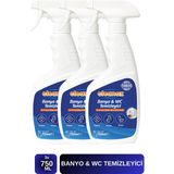3'lü Ultra Güçlü Tuvalet/wc-Banyo Temizleyici ve Kireç Çözücü Okyanus Kokulu Sprey 750 ml