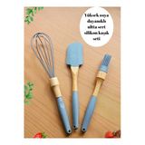 3'Lü Ultra Lüx Bambu Sap Ultra Sert Silikon Spatula, Çırpıcı, Yumurta Fırçası Seti