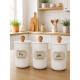 3'lü Vakum Kapaklı Ahşap Kulplu Akrilik (Plastik) Çay/şeker/tuz Kavanoz 900ML - Açık Kahverengi - 3 Adet - 900 ml