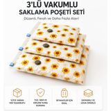 3'lü Vakumlu Hurç Saklama Seti Şeffaf Ön Yüzlü Yorgan Battaniye Kıyafet Düzenleme ve Depolam - Çok Renkli
