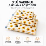 3'lü Vakumlu Hurç Saklama Seti Şeffaf Ön Yüzlü Yorgan Battaniye Kıyafet Düzenleme ve Depolama Poşeti