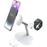 3'lü Wireless Kablosuz Şarj Standı Apple - Android Uyumlu 15W Hızlı Şarj Kulaklık - Saat Şarj Standı - Beyaz