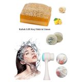 3'lü Yaşlanma Karşıtı Bakım Peeling Keçi Sütlü Sabun Limon Leke Akne Ruşur Taşı Silikon Yüz Fırçası