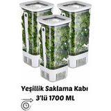 3'lü Yeşillik Saklama Kabı 1700 ml Uzun Ömürlü Tazelik - Beyaz - 1,675 lt