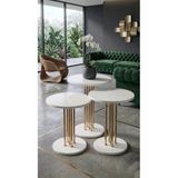 3'Lü Yuvarlak Modern Sehpa ( Altay) Gold - Beyaz