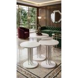 3'Lü Yuvarlak Modern Sehpa ( Altay) Krom - Beyaz