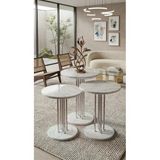 3'Lü Yuvarlak Modern Sehpa ( Altay) Krom - Carrara Mermer Desen