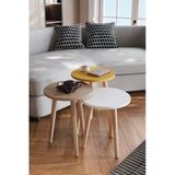 3’Lü Yuvarlak Zigon Sehpa Seti (Beyaz – Vizon – Hardal) 35 Cm