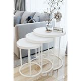 3'lü Zigon Sehpa Takımı Beyaz Yuvarlak Metal Ayaklı Modern İç İçe Geçen Yan Sehpa 58774511
