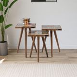 3lü Zigon Sehpa Takımı Ceviz Masif Ağaç Etnik Çini Seramik Anatolia 32x32Cm
