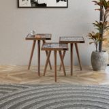 3Lü Zigon Sehpa Takımı Masif Ağaç Ceviz Esperanza Anatolia Seramik 32x32 Cm