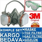 3M 6200 Full Takım Gaz Maskesi Orta Boy + Gözlük
