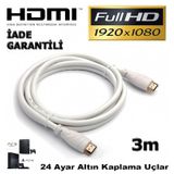 3m Metre Hdmi Kablo V1.4 2160P Full HD Beyaz Lcd PC Laptop PS3 3D