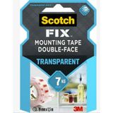 3M Scotch FIX Şeffaf Çift Taraflı Montaj Bandı 19mm*1,5mt