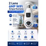 3Mp+3Mp 2 Kameralı Ampul Güvenlik Kamerası - 360 Hareket - Mobil Bildirim - Algılama - Takip