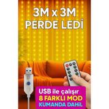 3MX3M LED Perde, Kumandalı, 8 Fonksiyon, USB Girişli, Süsleme Işığı - Altın
