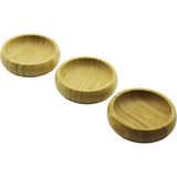 3pcs Mini Yuvarlak Ahşap Bambu Çerezlik - Lokumluk Fileli Ambalaj 9cm (4887) - Renkli