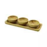 3Pcs - Sunum Tepsili Mini - Çap: 6Cm Ahşap Bambu Lokumluk - Çerezlik Kase (5570)