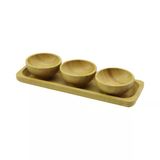 3Pcs - Sunum Tepsili Mini - Çap: 6Cm Ahşap Bambu Lokumluk - Çerezlik Kase Go53/01647