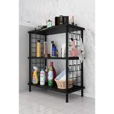 3Raflı Telli Çevir Kur Çok Amaçlı Banyo Rafı Dolabı Metal Gövdeli Organizer Düzenleyici Saklama Rafı Siyah Mermer