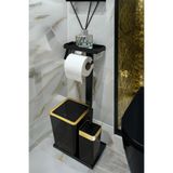 3'ü 1 Arada Banyo Seti Tuvalet Kağıtlık, Çöp Kovası Ve Tuvalet Fırça Takımı (Gold Siyah)