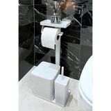 3'ü 1 Arada Banyo Seti Tuvalet Kağıtlık, Çöp Kovası Ve Tuvalet Fırça Takımı Set Çizgili (Beyaz)
