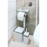 3'ü 1 Arada Banyo Seti Tuvalet Kağıtlık, Çöp Kovası Ve Tuvalet Fırça Takımı Set Çizgili (Krom Beyaz)