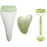 3'Ü 1 Arada Ficial Face Ice Jade Roller Ve Gua Sha Aleti, %100 Doğal Gerçek Yeşim Kırışıklık Önleyici Yüz Göz Boyun Masaj Aleti, Kırış�