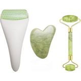 3'ü 1 Arada Ficial Face Ice Jade Roller ve Gua Sha Aleti, %100 Doğal Gerçek Yeşim Kırışıklık Önleyici Yüz Göz Boyun Masaj Aleti, Kırışıklıkları, Şişki - 000-Siyah