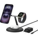 3'ü 1 Arada Manyetik Magsafe Uyumlu Qi2 15W Kablosuz Şarj Standı, iPhone 16, 15, 14 ve 13 Serisi, Airpods, Apple Watch Vb. Için Hızlı Şarj Özellikli iPhone Şarj Cihazı (Psu Dahil) - Siyah