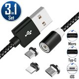 3'ü 1 Arada Manyetik Şarj Kablosu Seti iPhone iPad Samsung USB-C & Lightning 2.4A 100cm Gri