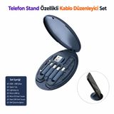 3’ü 1 Arada Taşınabilir Kablo Düzenleyici Set Telefon Standlı Type-C Lightning Micro USB Adaptör + Micro SD Nano SIM Kart Yuvası Seyahat Seti