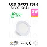 3W Beyaz Kasa LED Slim Spot – 3200K Günışığı Işık, 155 Lümen, 8.3 cm Çap, 220V, 15000 Saat Ömür